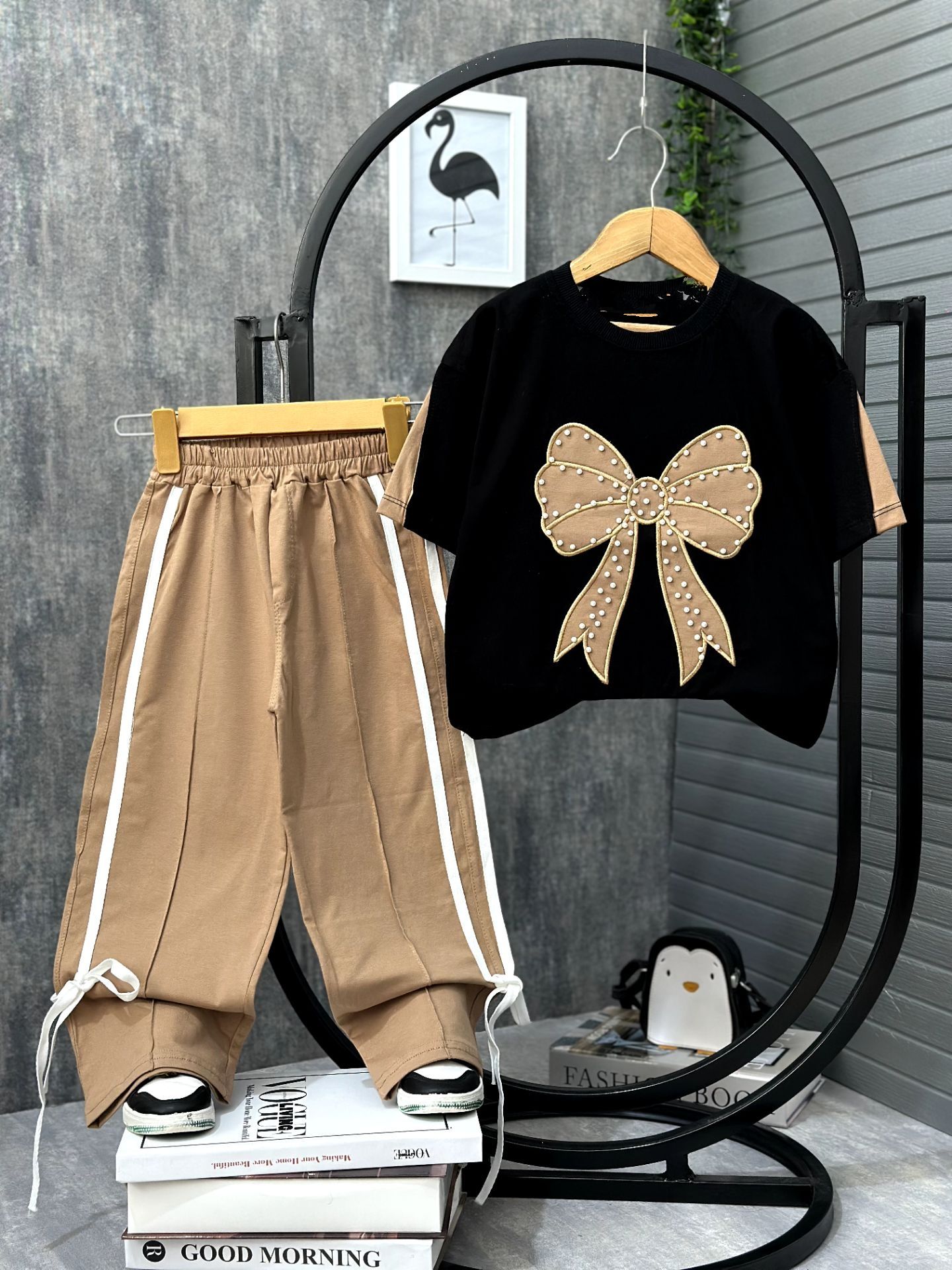 تیشرت شلوار بگ پاپیون مروارید 🎀